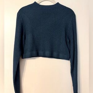 Wild Fable Teal Ribbed Knit Cropped Long Sleeve Sweater
